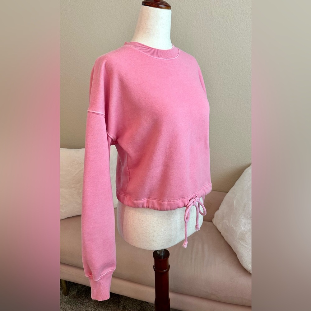 Wilfred Aritzia Organic Cotton Sweatshirt Pink Women XS Drawstring Cropped Waist